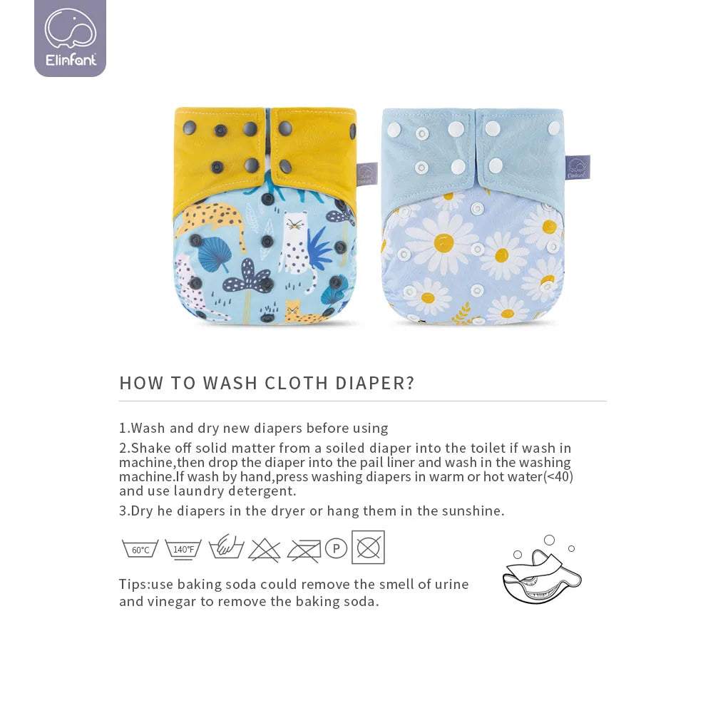 Elinfant Baby Reusable Washable Diaper Cloth Suede Cloth Inner With One Pocket Fit 3-15kg Baby Cloth