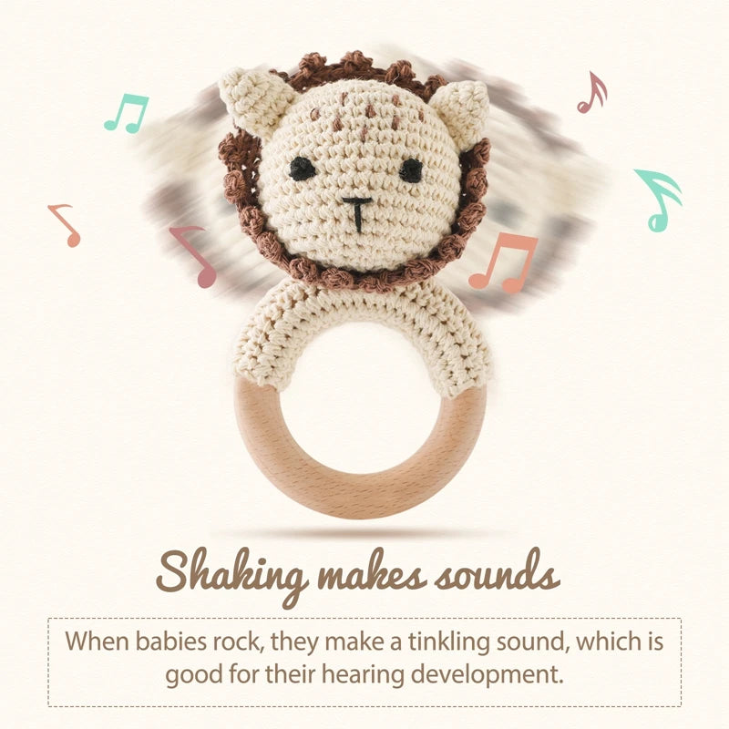 1Pc Baby Rattle Wooden Teether Music Ring Crochet Animal Rabbit Music Rattles Soother Bracelet Toddler Toys Baby Teething Gifts