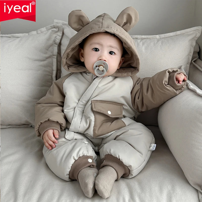 IYEAL Winter Baby Girl Boys Warm Velvet Rompers Toddler Thermal Jumpsuit Overalls Infant Cotton Clothing Snowsuits
