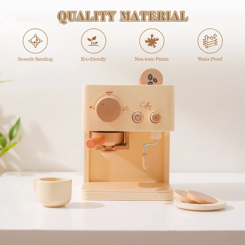 Baby Wooden Coffee Maker Toys Set Kids Early Education Encourages Imaginative Playset Infant Pretend Play House Accessories Gift