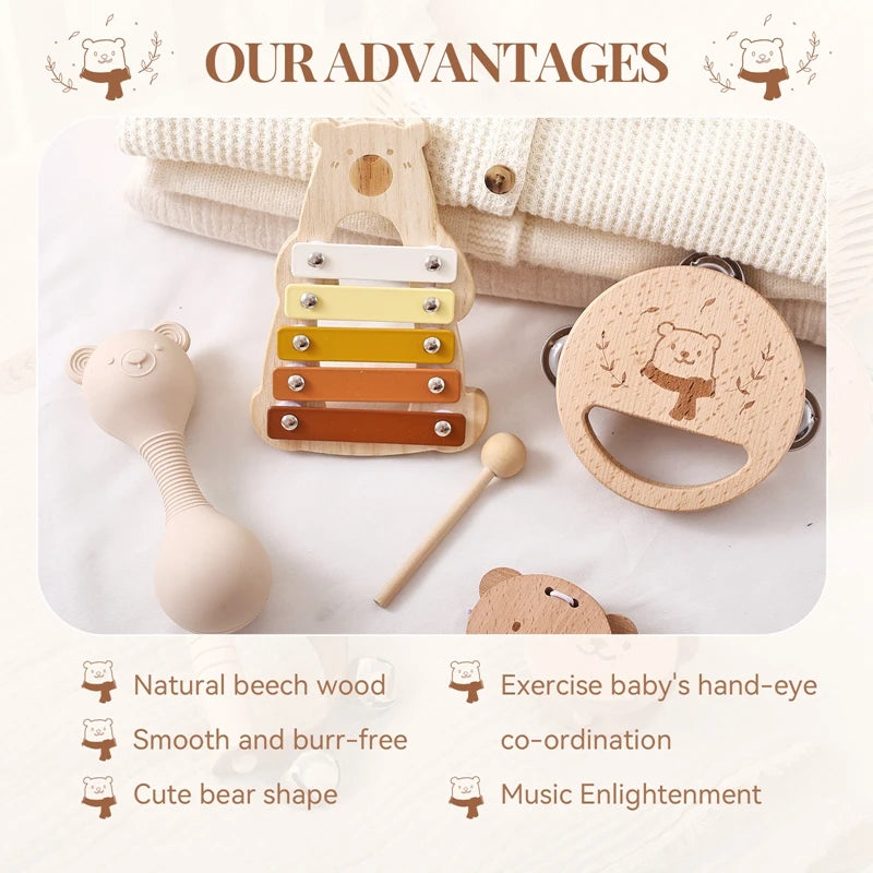 Montessori Baby Musical Instruments Toys Cartoon Bear Percussion Instrument Toys Kids Early Educational Musical Instruments Gift