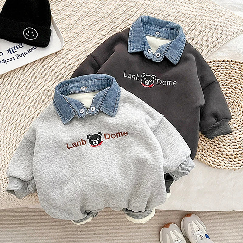 IYEAL Newborn Baby Boys Soft Velvet Warm Romper Autumn Winter New Baby Thickened Lapel Cute Cartoon Climbing Clothes
