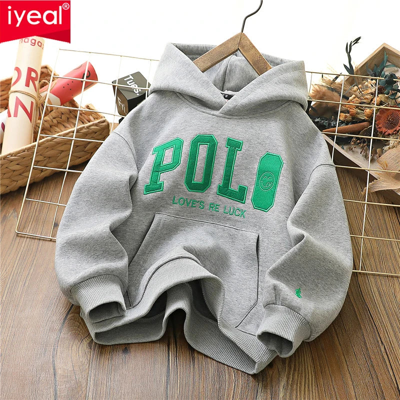 IYEAL 2024 Children's Long sleeved Letter Hooded Sweatshirt Kids Casual Clothing Kids Boys Spring New Hooded Sweatshirt