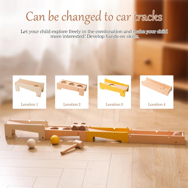 Wooden Track Assembly Toy Montessori Toys Wooden Trolley Baby Shape Tapping Training Hand And Foot Training Toys Building Blocks
