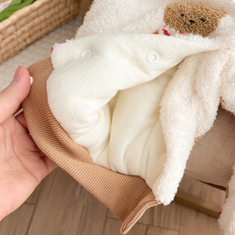 IYEAL New Autumn and Winter Cute Little Bear Hooded Warm Fleece Cotton Long-sleeve Jumpsuit for Baby Boy and Girls Baby Clothes