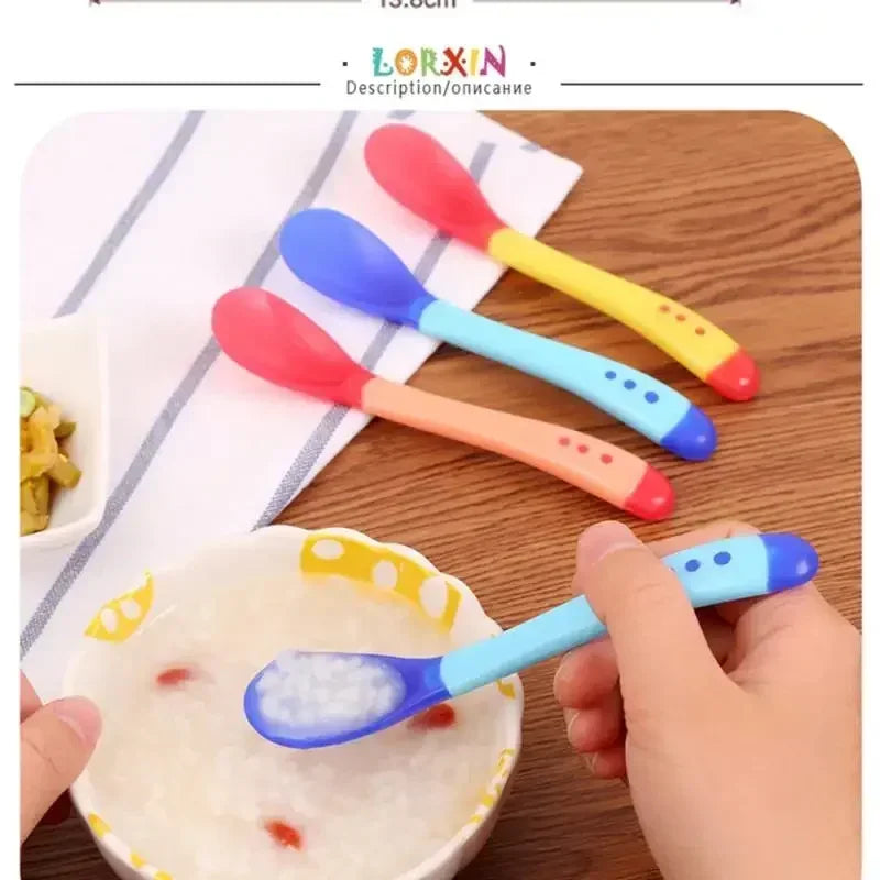 Silicone Baby Feeding Spoons Tableware Waterproof Spoon Temperature Sensing Spoonsuitable for Children's Feeding Baby Spoons