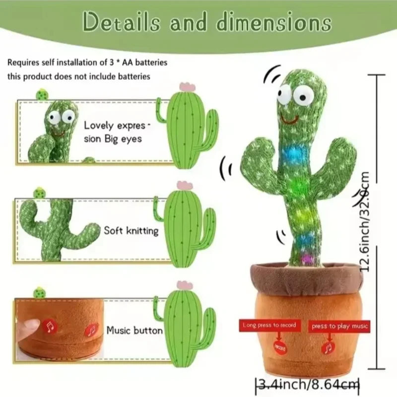 New Dancing Talking Cactus Toy for Baby Toddler, Boys Girls Gifts Singing Mimicking Cactus Toys Recording Repeating What You Say