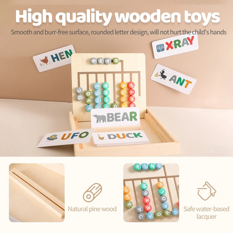Montessori Baby Wooden Learning Word Box Toys Training Word Spelling Color Shape Recognition English Alphabet Learning Card Gift