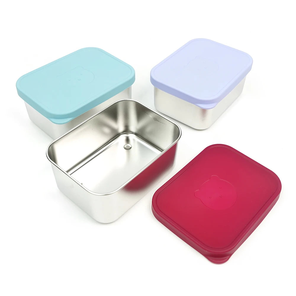 1000ML Bpa Free School Children Kid Snack Food Container Bento Stainless Steel Silicone Lunch Box With Silicone Lid