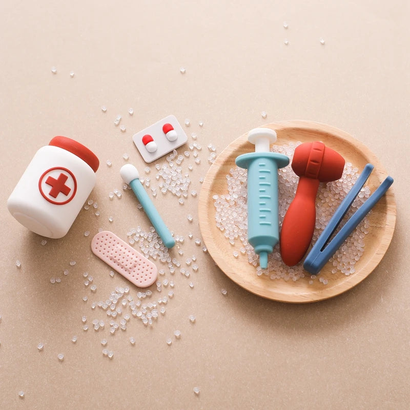 Montessori Doctor Toys Pretend Silicone Play Doctor Kit Food Grade Safety Nurse Set Toys Children Games Educational Learning Toy
