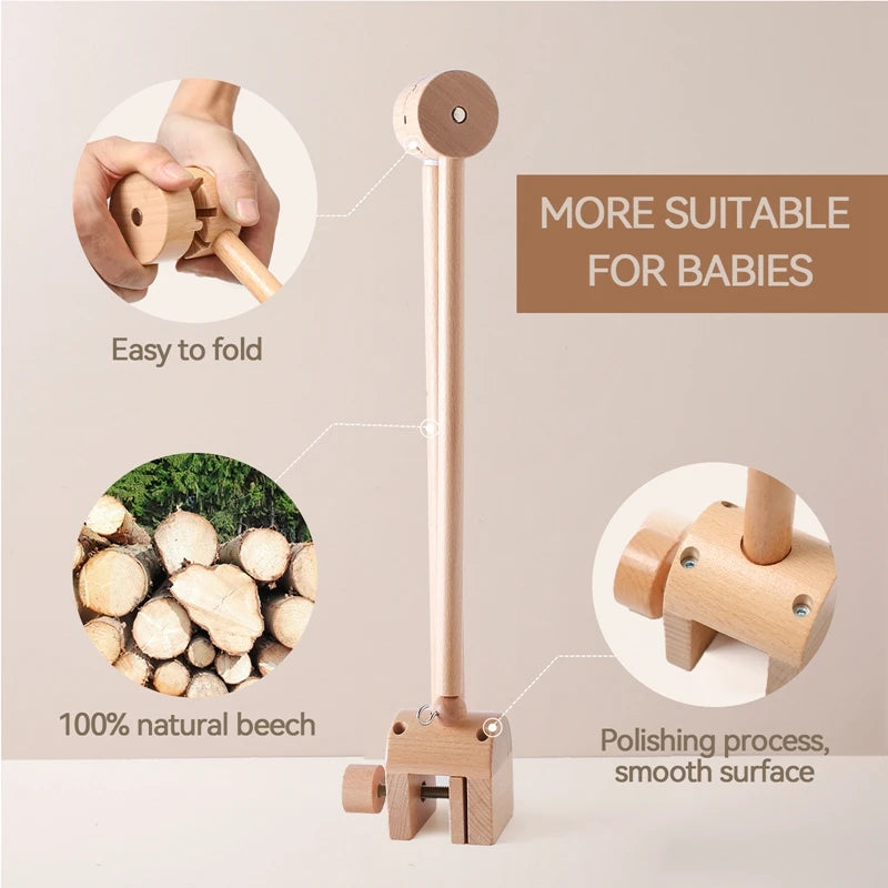 Baby Wooden Bed Bell Arch Bracket Mobile Hanging Rattles Toys Newborn Music Box Holder Bracket Infant Crib Toy Arm Bracket Gifts