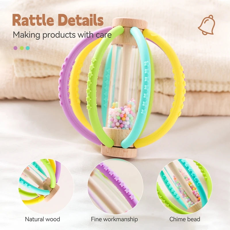 Baby Rattle Toy Wood Teether Bed Bell Silicone Montessori Ball Baby Sensory Touch Toy Kid Dental Care Gum Hand Molar Stick Gift