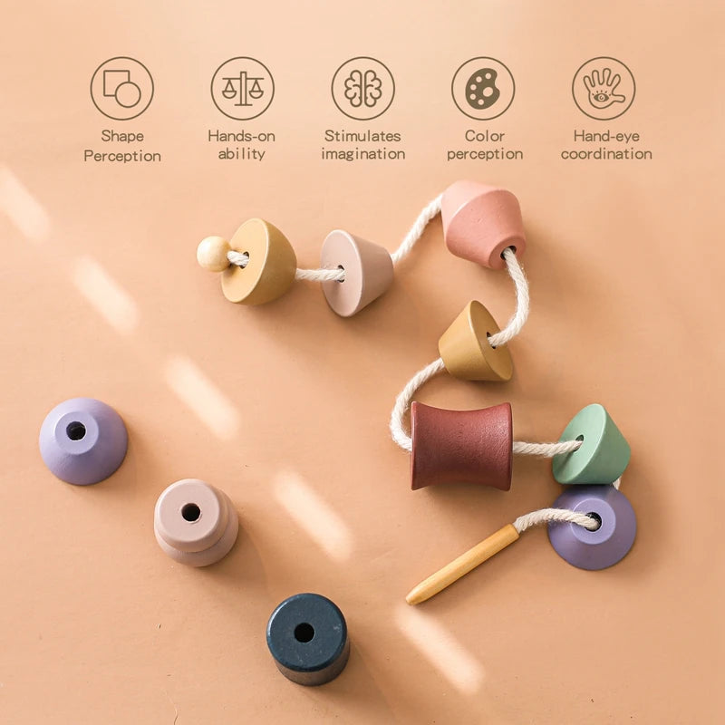 1Pcs Baby Wooden Animal Threading Toys Montessori Zoo Theme Stacking Blocks Puzzle Infant Animal Stringing Threading Toys Gifts