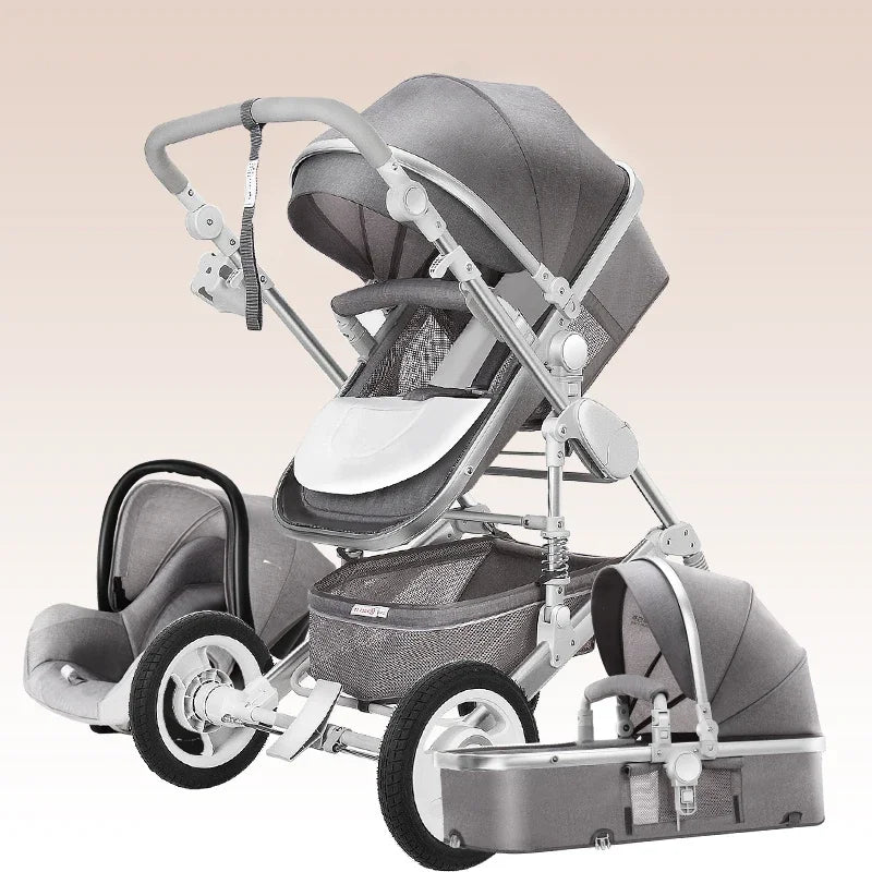 Luxury Baby Stroller 3 in 1 Infant Stroller Set Portable Reversible High Landscape Baby Carriage Trolley Travel Pram 7Gifts