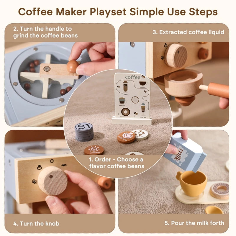 Kids Montessori Toys Wooden Kitchen Deluxe Coffee Maker Toys Children Cosplay Play House Educational Toys Baby Blocks Toys Gifts