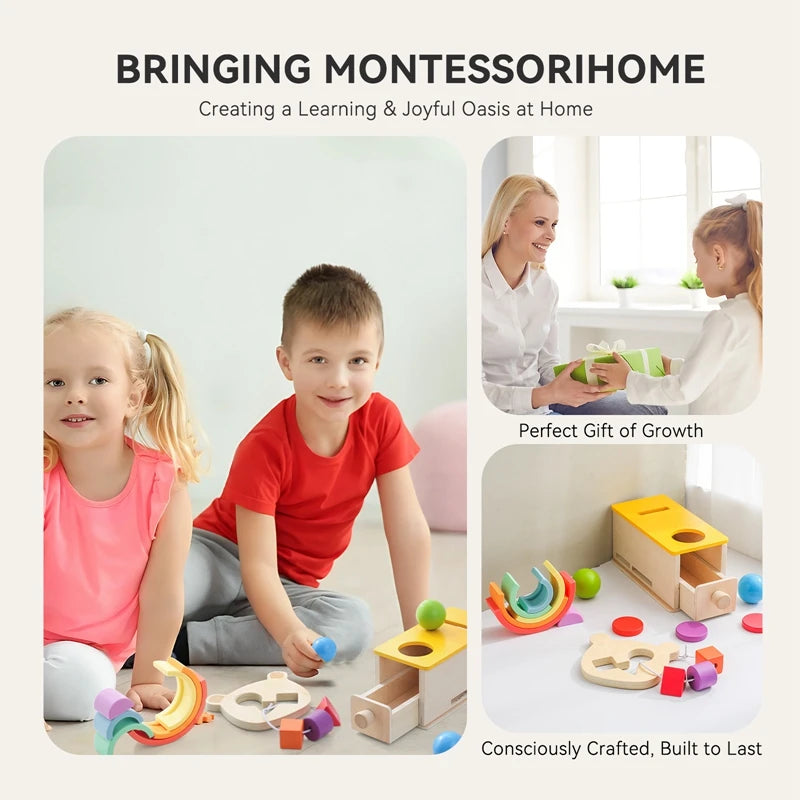 Montessori Wooden Toys Baby Colorful Wooden Throwing Coin Drawer Box Drum Training Kids Sensory Early Education Toys Baby Gifts