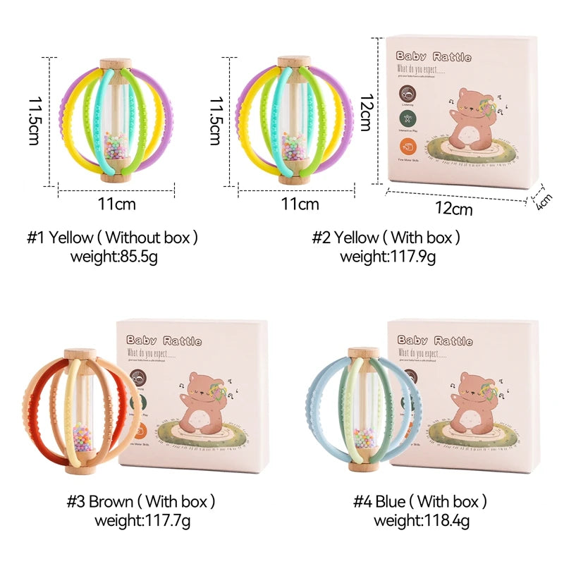 Baby Rattle Toy Wood Teether Bed Bell Silicone Montessori Ball Baby Sensory Touch Toy Kid Dental Care Gum Hand Molar Stick Gift