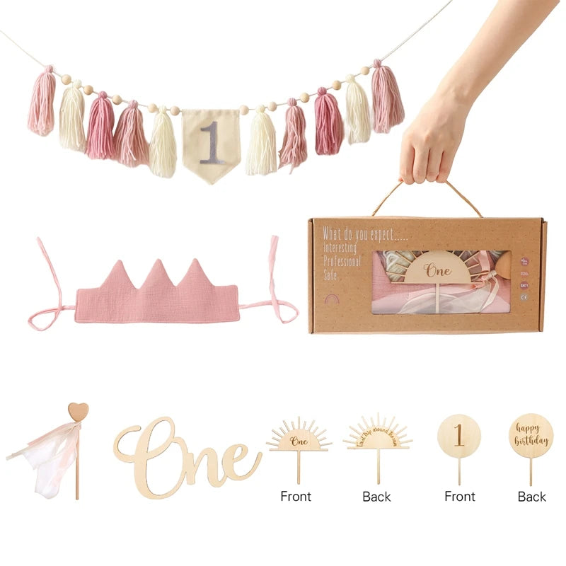 Baby Happy Birthday Banner Handmade Tassel Pendant First Boys Girl Baby Shower Birthday Party Balloon Decoration Supplies Gifts