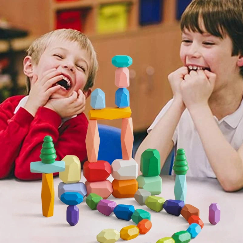 Wooden Sorting Stacking Rocks Stones Sensory Toddler Toys Learning Montessori Toys Building Blocks Game for Kids Birthday Gifts