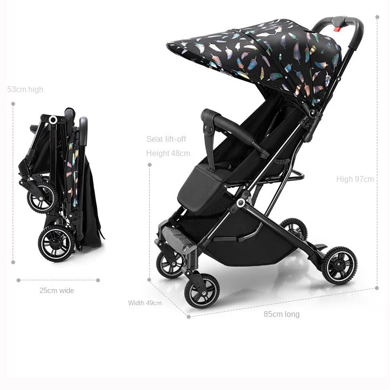 Lightweight Stroller Folding Simple High Landscape Newborn Stroller with Telescopic Trolley Shock Absorption Rubber Wheels