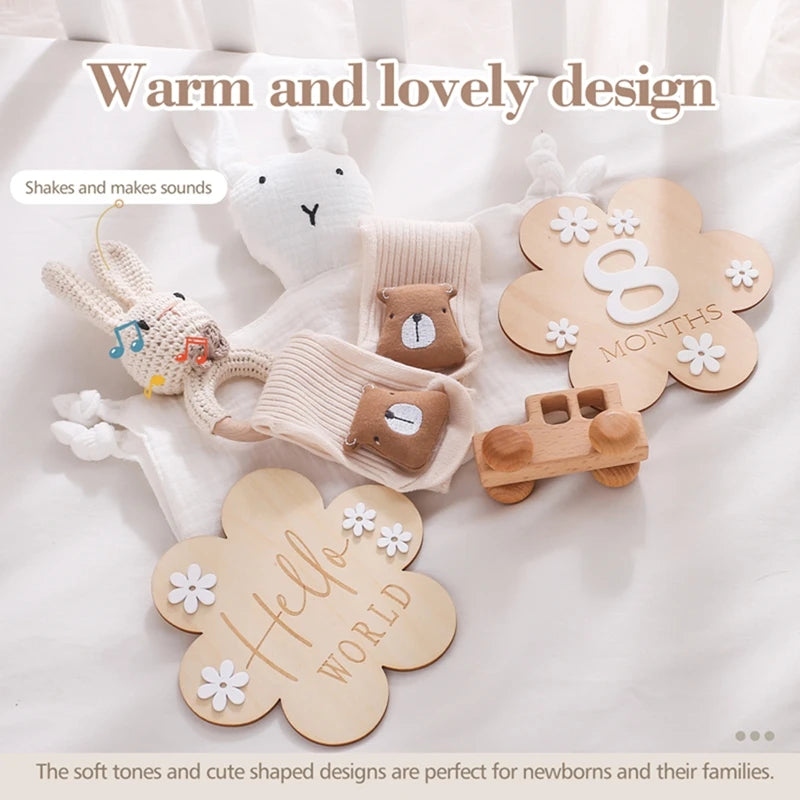 Baby Cotton Blanket Bath Stuff Towel Brush Set Gifts Box Wooden Crochet Bunny Rattle Brushs Bracelet Towel For Baby Shower Gift
