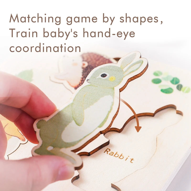 Baby Toys Montessori Wooden Puzzles Toys Cartoon Animal Shape Tangram Jigsaw Block Toys Kids Cognition Learning Educational Toys