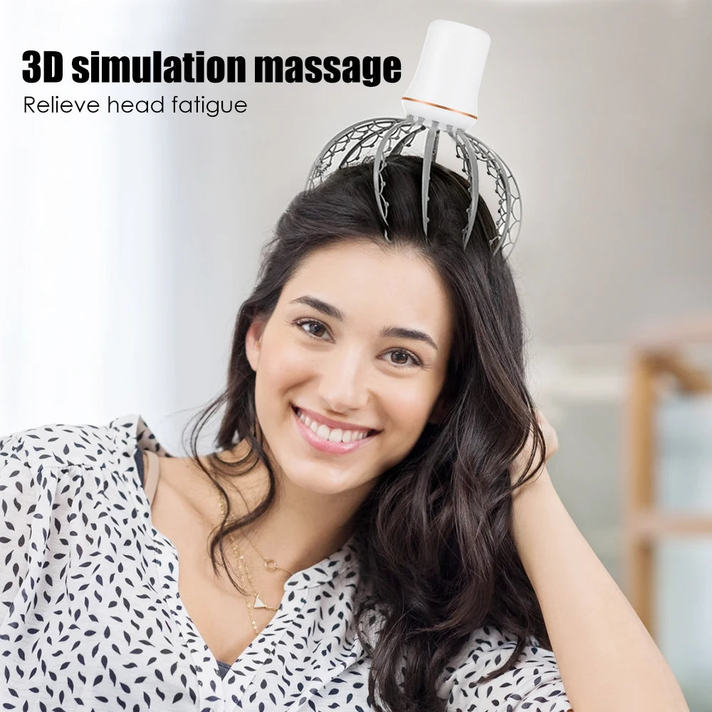 Head Massager Octopus Electric Vibration 12 Claws Light Small Portable 3 Modes Detachable Relieve Fatigue Relax Wireless