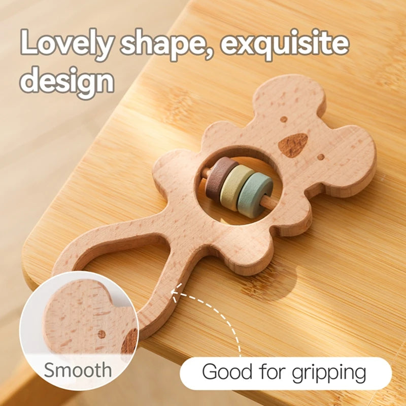 1PC Wooden Rattle Teether Beech Koala Elephant Handbells Rattles BPA Free Rodents Teething Necklace Food Grade Baby Chewable Toy