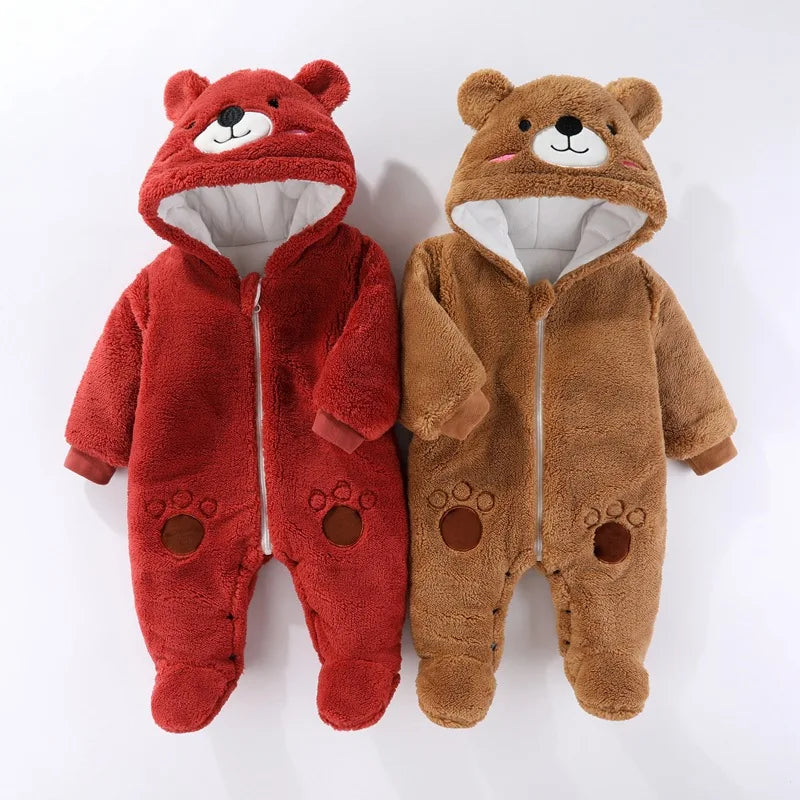 IYEAL Autumn Winter Cartoon Animal Hooded Fleece Rompers Infant Jumpsuit Toddler Outwear Newborn Baby Boys Girls Clothes