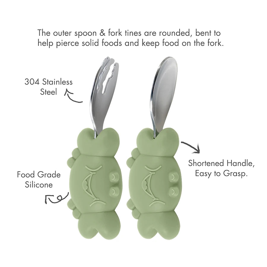 Bebe Feeding Spoon Fork Set Silicone Handle Cutlery Crab Lion Stainless Steel Utensils Baby Items With Free Shipping