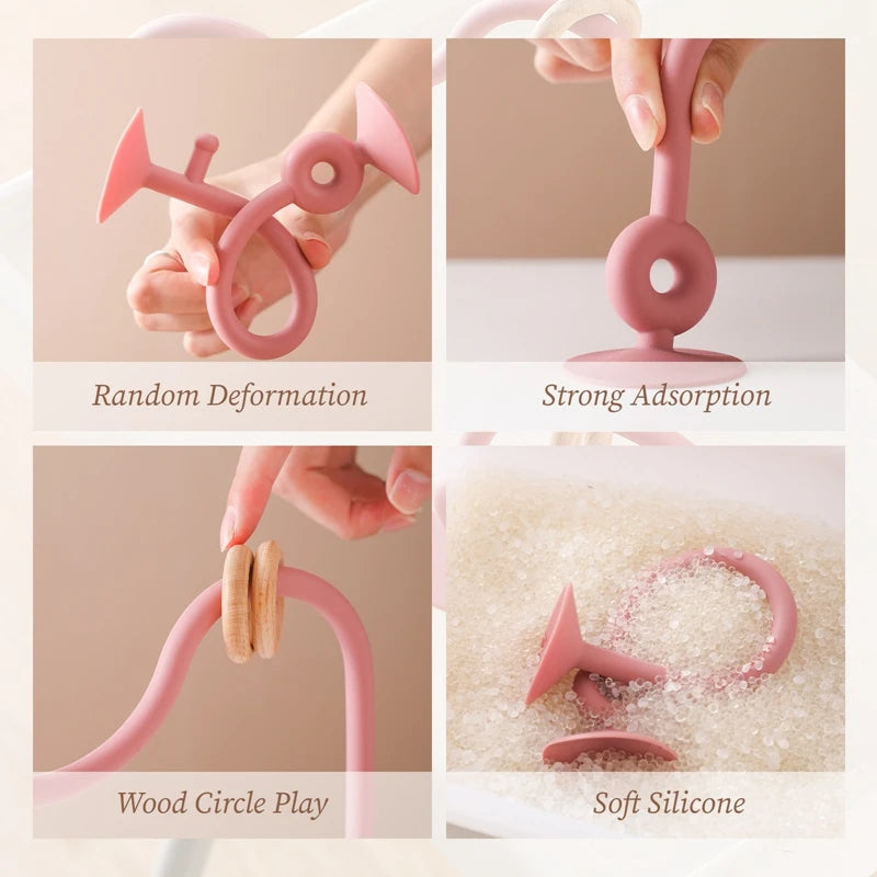 Baby Silicone Tabletop Toys Kids Wood Ring Soft Silicone Teether Toys Infant Puzzle Around Track Maz Teething Chewing Toys Gifts