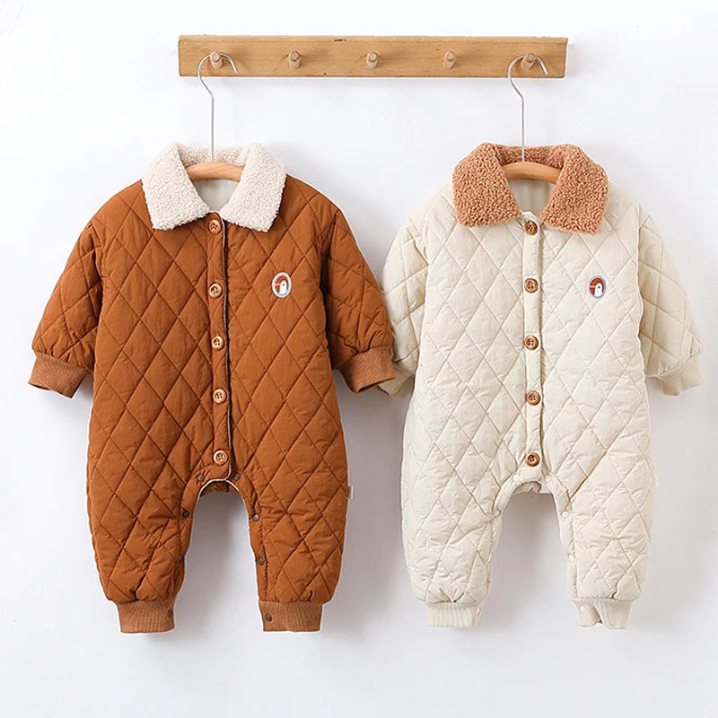 IYEAL Winter New Baby Boys' Cotton Jumpsuit Thickened Warm Lapel Romper Baby Clothes Outside Wearing Winter Rompers