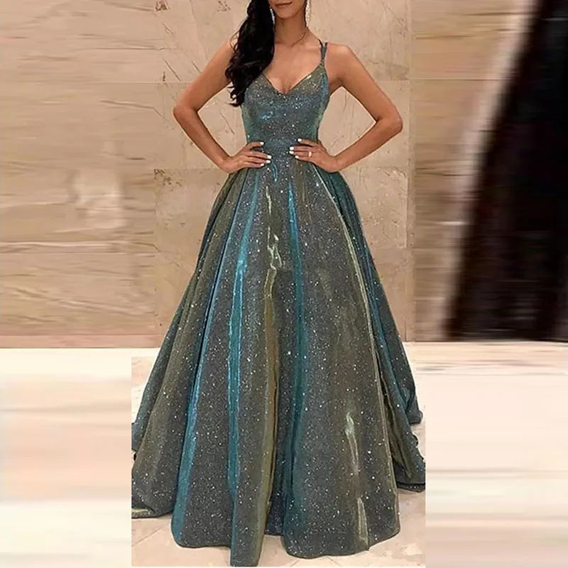 Sexy Backless Sequin Evening Dress