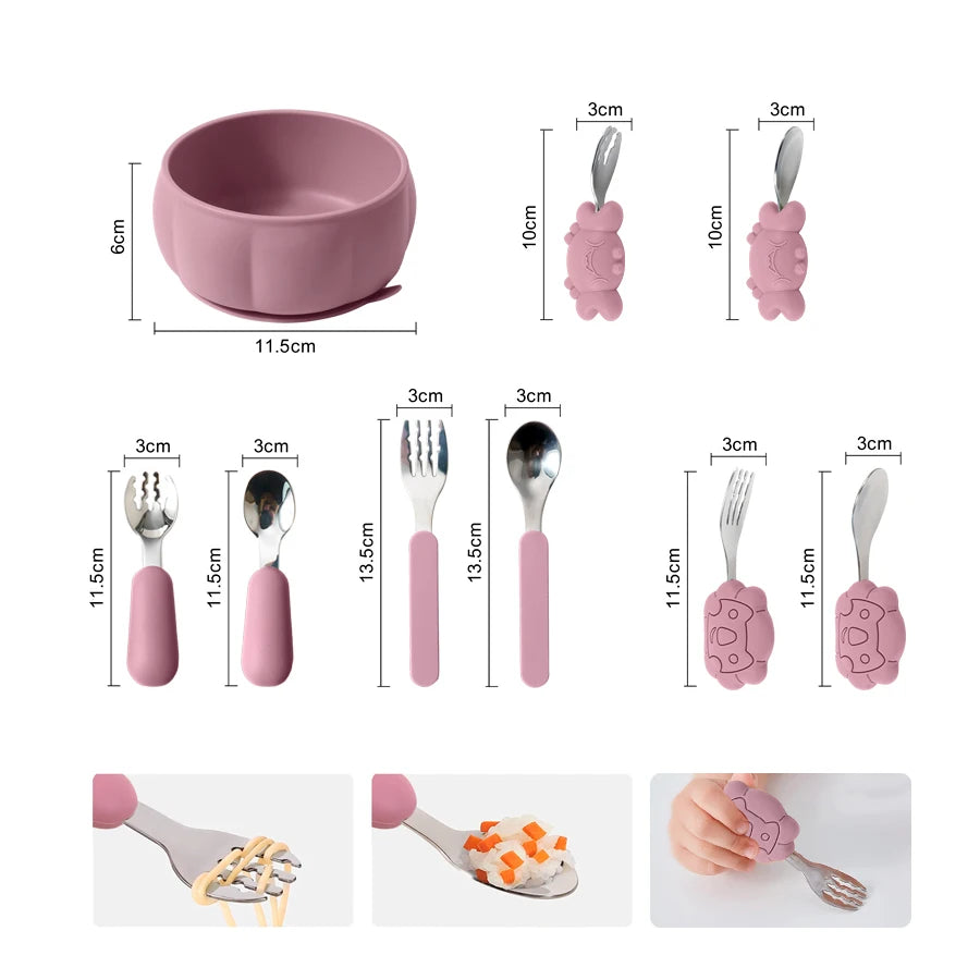 Bebe Feeding Spoon Fork Set Silicone Handle Cutlery Crab Lion Stainless Steel Utensils Baby Items With Free Shipping