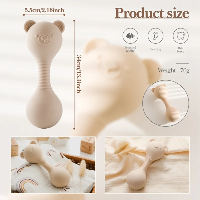 1PC Baby Rattle Toys Silicone Animal Cartoon Bear Sand Hammer Toys Newborn Bed Bell Rattle BPA Free Silicone Teether Toys Gifts