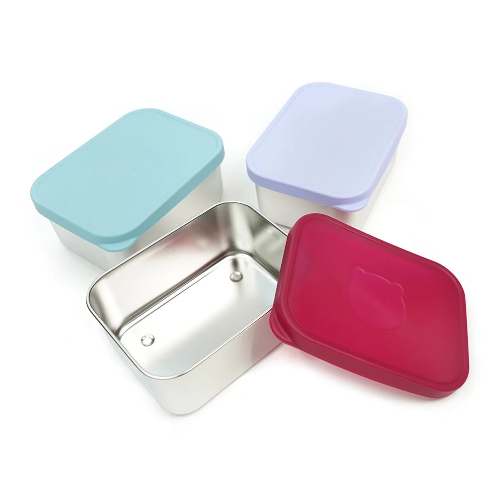 1000ML Bpa Free School Children Kid Snack Food Container Bento Stainless Steel Silicone Lunch Box With Silicone Lid