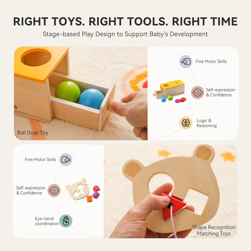 Montessori Wooden Toys Baby Colorful Wooden Throwing Coin Drawer Box Drum Training Kids Sensory Early Education Toys Baby Gifts
