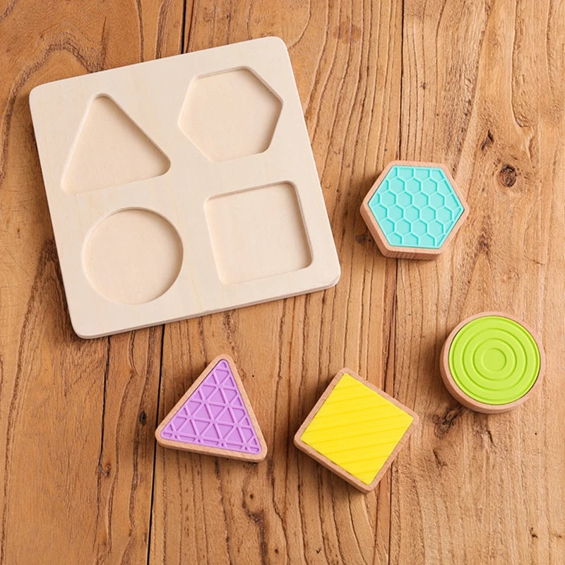 Montessori Wood Toys 0-12Months Baby Colorful Geometry Grasping Board Toys Newborn Sensory Touch Shape Recognition Game Toy Gift