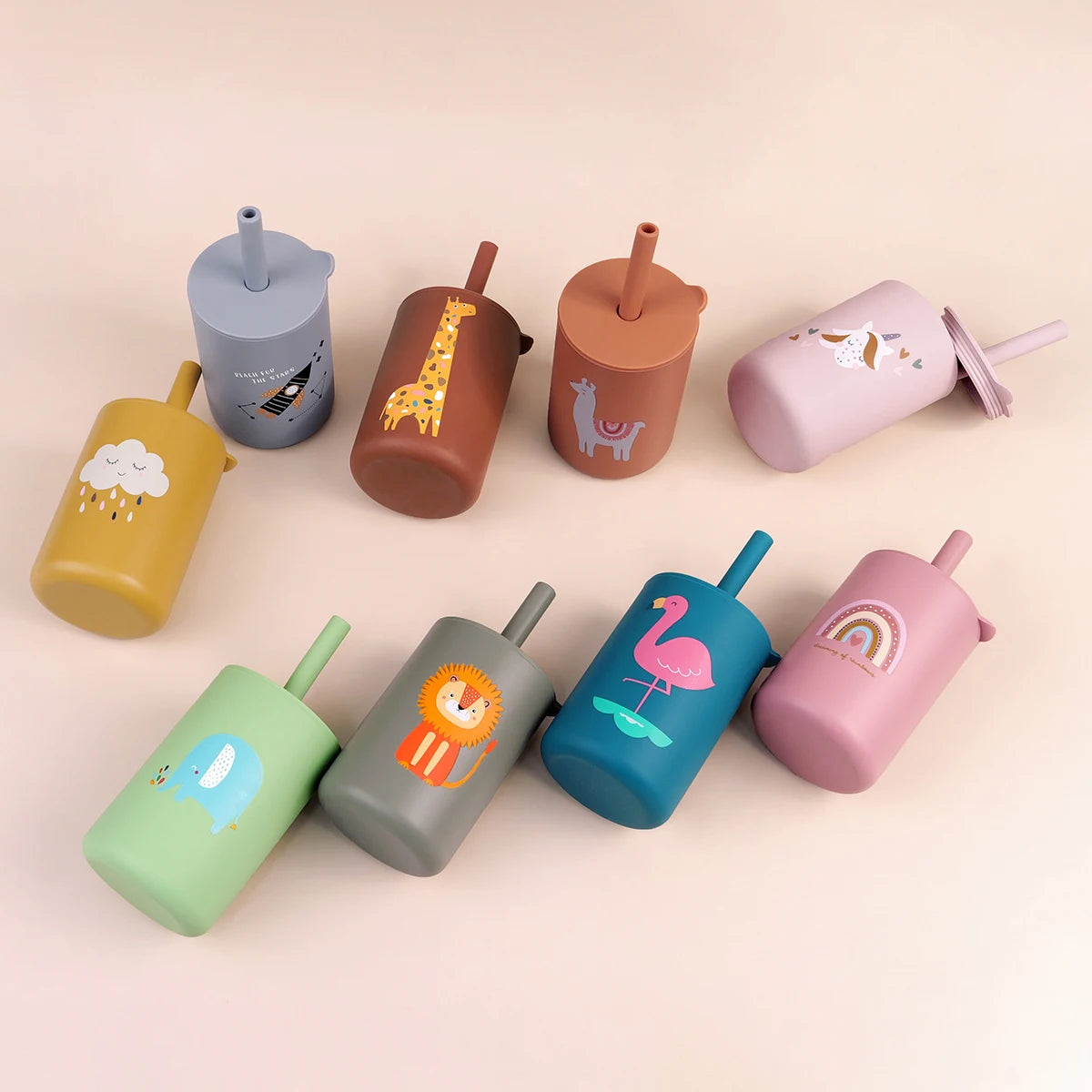 TYRY.HU 1Pc Baby Feeding Straw Cup Baby Cartoon Learning Feeding Cup Food Grade Silicone Toddler Water Bottle Tableware BPA Free