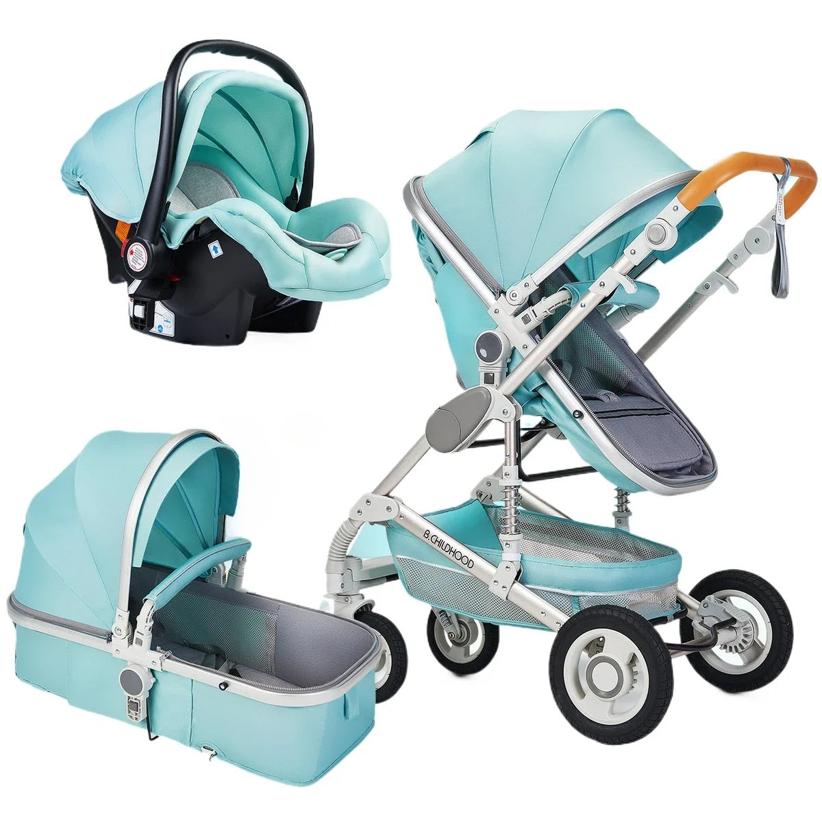 Multifunctional Baby Stroller with Car Seat, High-view Three-in-one Baby Stroller, Foldable, Two-way, Adjustable Armrests
