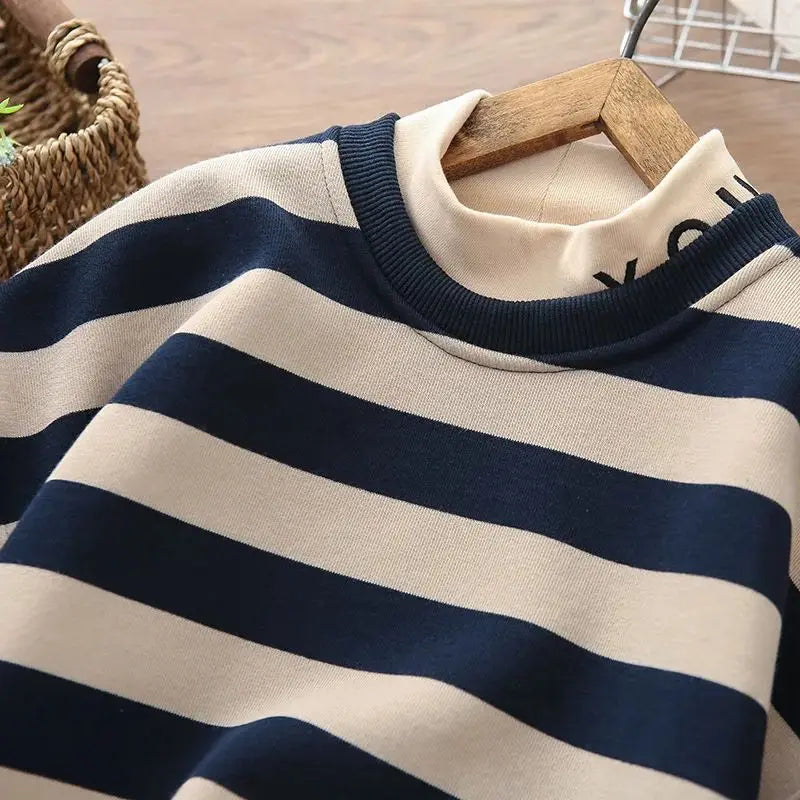 IYEAL Autumn Winter Kids New Fleece Thickened Sweatshirt Boys Girls Long Sleeve Round Neck Color Matching Sweatshirt