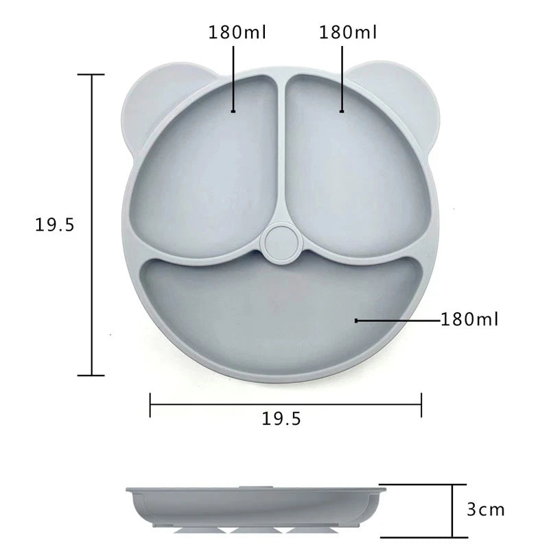 3Pcs Baby Safe Silicone Suction Dining Plate Learning Spoons Set Feeding Toddler Training Tableware Retro Kids Smile Face Plate