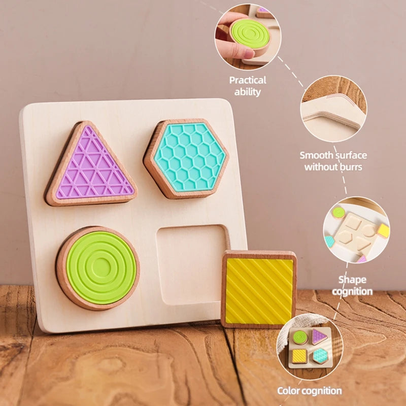 Montessori Wood Toys 0-12Months Baby Colorful Geometry Grasping Board Toys Newborn Sensory Touch Shape Recognition Game Toy Gift