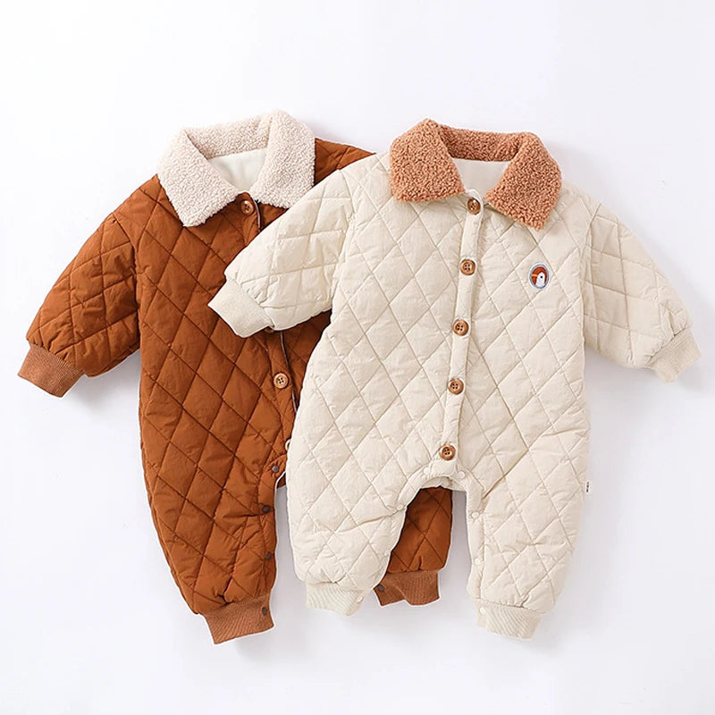IYEAL Winter New Baby Boys' Cotton Jumpsuit Thickened Warm Lapel Romper Baby Clothes Outside Wearing Winter Rompers