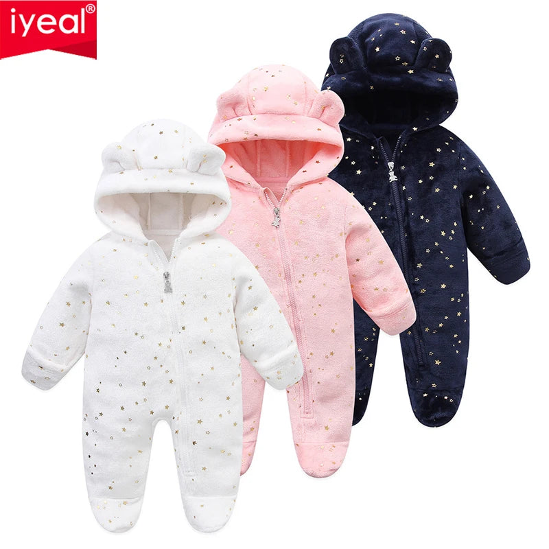 IYEAL 2024 New Christmas Cute Cartoon Jumpsuit Autumn/Winter Newborn Baby Star sequins Romper Outwear Baby Soft Flannel Romper