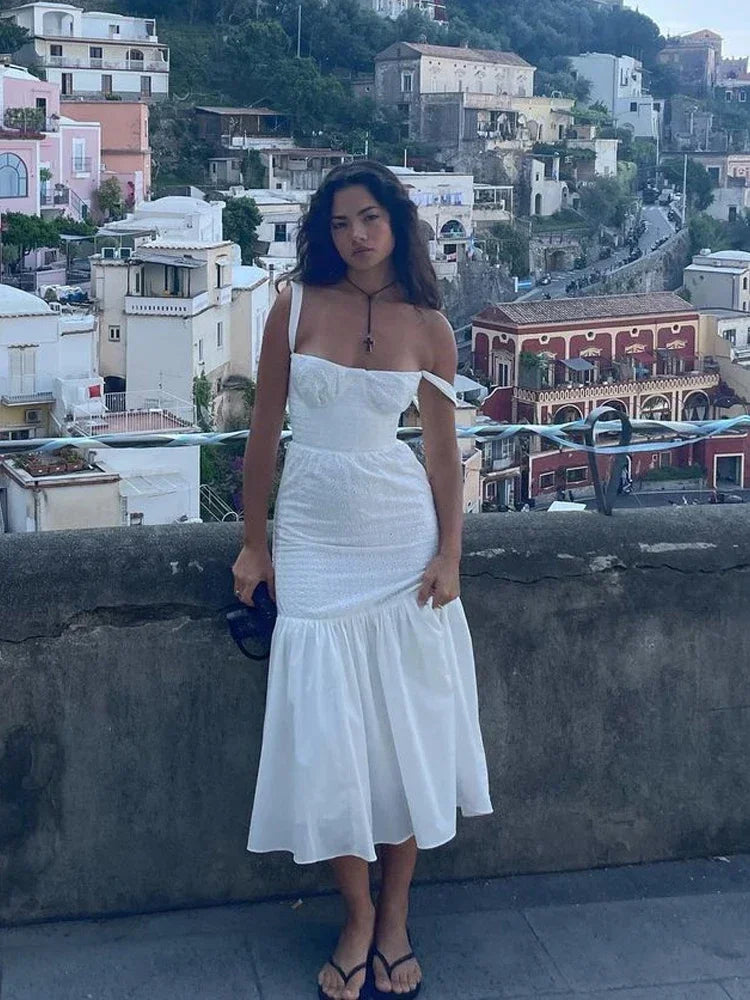 White Linen-Cotton Blend Summer Dress