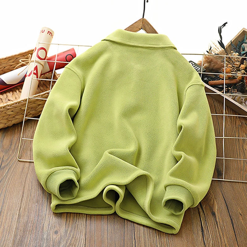 IYEAL 4-14 Years Children Autumn Winter Plus Velvet Pullover Tops Kid Boys Girls Polar Fleece Turndown Collar Sweatshirts