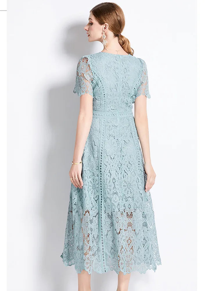 Vintage Lace Hollow-Out Long Dress