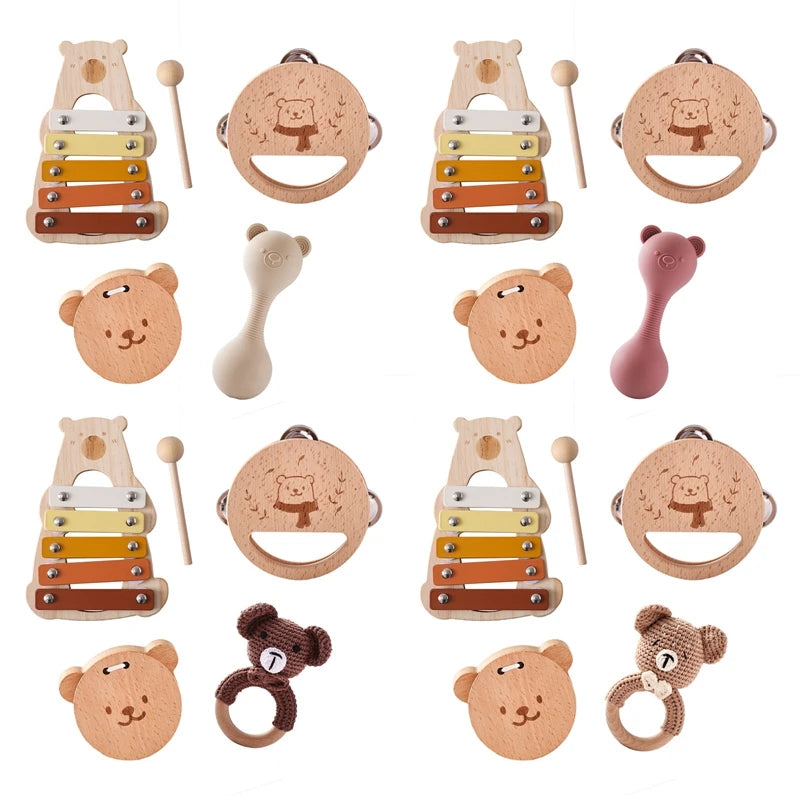 Montessori Baby Musical Instruments Toys Cartoon Bear Percussion Instrument Toys Kids Early Educational Musical Instruments Gift