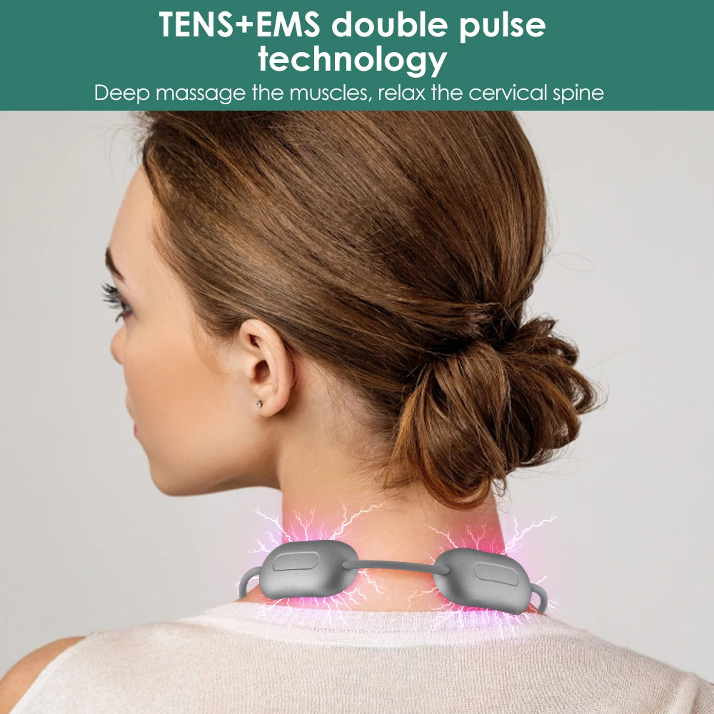 Neck Massager Hot Compress Relieve Pain Micro-current Cervical Spine Shoulder Smart Protection Device Dredge Spine Rechargeable